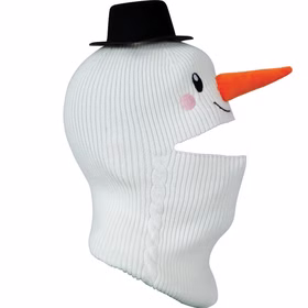Seitenansicht der Schneemann-Mütze mit Mundöffnung.