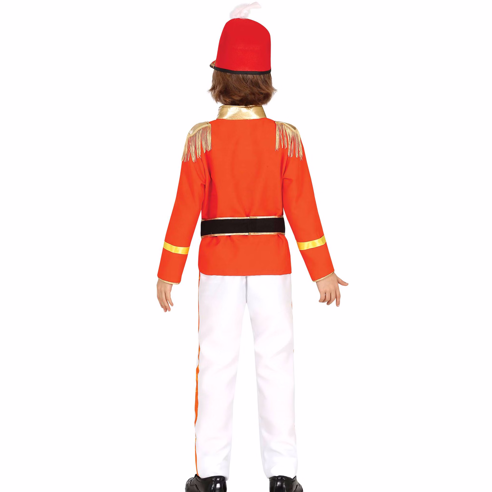 Nussknacker Kostüm Zinnsoldat Tommy Uniform mit Mütze für Kinder 5-12 Jahre Weihnachten Fasching Karneval Mottoparty Kinderfasching Rückansicht des Nussknacker-Kostüms mit goldenen Schulterfransen.