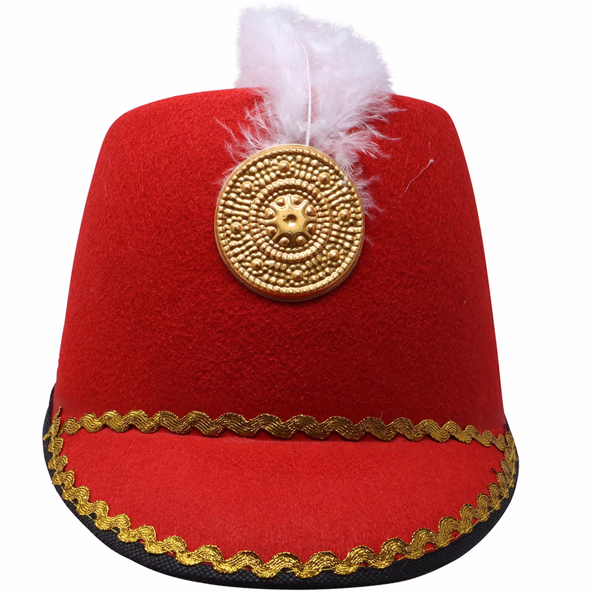Nussknacker Kostüm Zinnsoldat Tommy Uniform mit Mütze für Kinder 5-12 Jahre Weihnachten Fasching Karneval Mottoparty Kinderfasching Rote Mütze mit goldener Verzierung und weißer Feder.