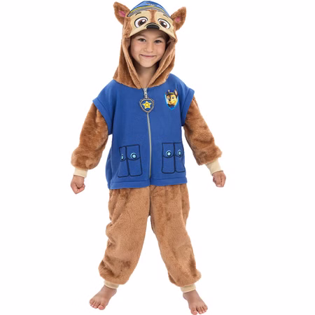 Paw Patrol Kostüm Chase Deluxe Kostüm Polizei Hund für Kinder Gr. 104-116 Tier Tierkostüm Lizenzkostüm Fasching Karneval Mottoparty Kindergeburtstag Kind im Paw Patrol Chase Kostüm mit blauer Weste, Kapuze und Polizeimütze – lacht in die Kamera.