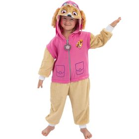 Kind trägt das Paw Patrol Skye Kostüm und hebt fröhlich den Arm – Vorderansicht.
