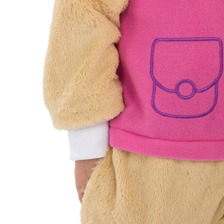 Kind trägt das Paw Patrol Skye Kostüm und hebt fröhlich den Arm – Vorderansicht.