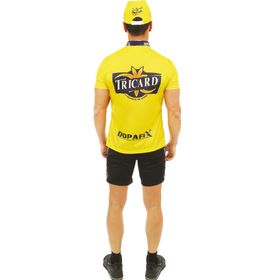 Mann im gelben Radfahrer-Kostüm mit Fahrrad, lächelt in die Kamera.