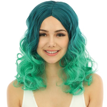 Fee Langhaar Locken-Perücke Türkis Grün frisierbar & hitzebeständig für Damen