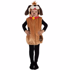 Hunde Kostüm Bello Kuschelhund für Kinder 3-6 Jahre Braun Tierkostüm Tier Fasching Karneval Mottoparty Kind im braunen Hundekostüm „Bello der Kuschelhund“ mit Kapuze und Hundegesicht, Frontansicht.