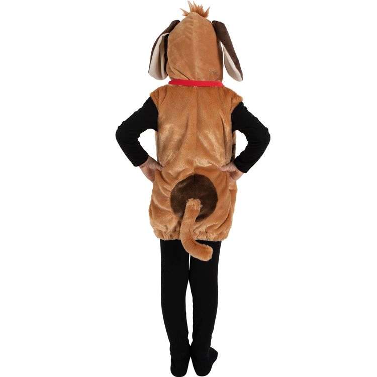 Hunde Kostüm Bello Kuschelhund für Kinder Kind im braunen Hundekostüm „Bello der Kuschelhund“ mit Kapuze und Hundegesicht, Frontansicht.