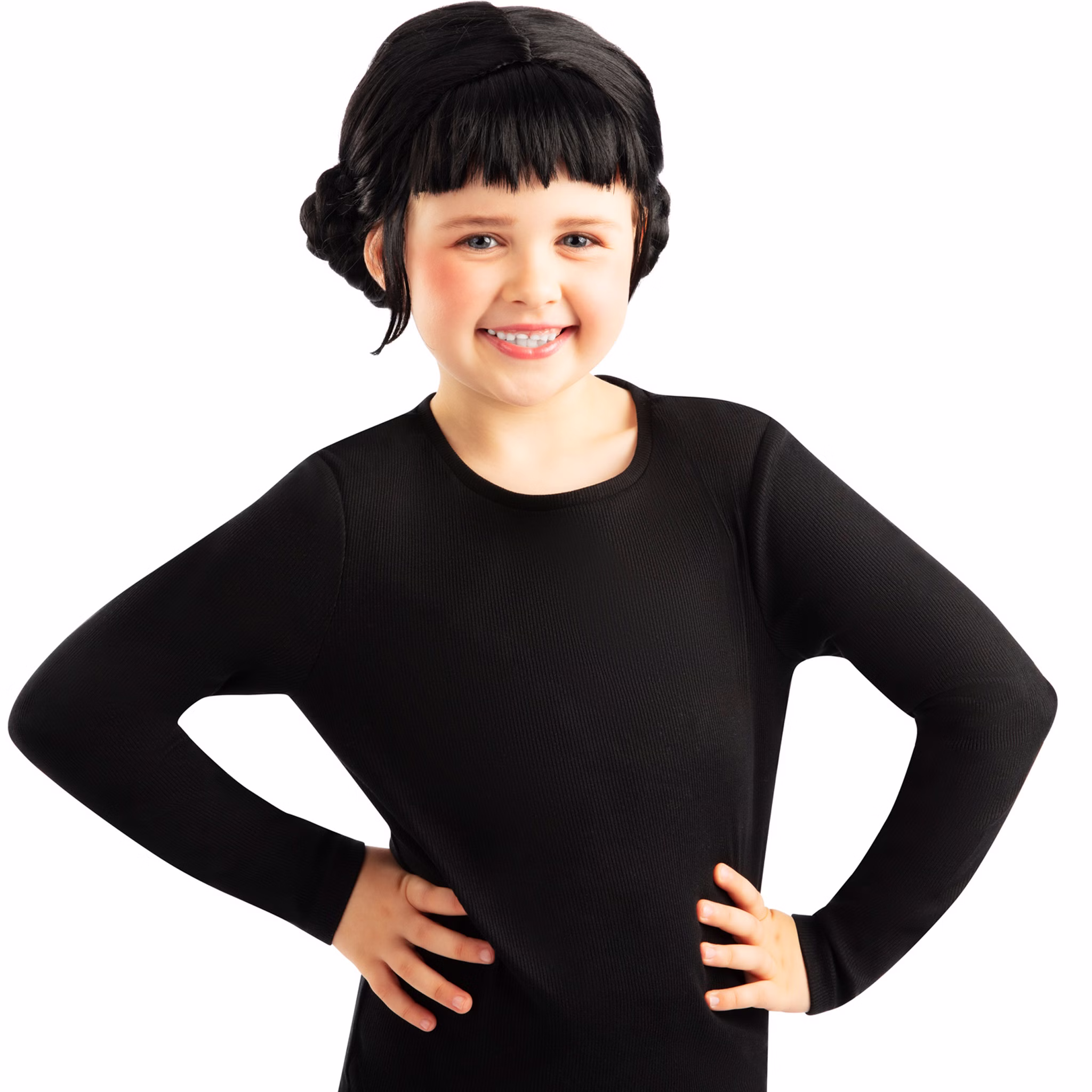 KPop Demon Hunters Perücke Zoey Schwarz Lizenz-Perücke für Kinder Kostüm-Zubehör Filmheld Accessoire Fasching Karneval Mottoparty Lizenzperücke Schwarze Zoey Kinderperücke aus der KPop Demon Hunters Lizenzserie, getragen ohne weiteres Kostüm.