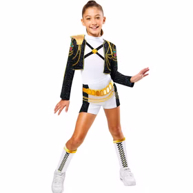 KPop Demon Hunters Kostüm Rumi Golden Deluxe für Kinder 7-13 Jahre Lizenzkostüm Fasching Karneval Mottoparty Rollenspiel Kindegeburtstag KPop Demon Hunters Kostüm Rumi Golden Deluxe für Kinder mit Oberteil, Shorts mit goldenem 3D-Gürtel und Beinstulpen, Vorderansicht