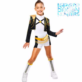 KPop Demon Hunters Kostüm Rumi Golden Deluxe für Kinder 7-13 Jahre Lizenzkostüm Fasching Karneval Mottoparty Rollenspiel Kindegeburtstag KPop Demon Hunters Lizenzkostüm Rumi Golden Deluxe für Kinder mit offiziellem Serienlogo