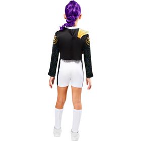 Kind trägt das Rumi Core Golden Deluxe Kostüm mit schwarzem Glitzer-Oberteil, goldenen Details, Shorts und Beinstulpen.