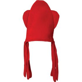 Frau trägt einen leuchtend roten Tintenfisch-Hut mit großen weißen Augen und herabhängenden Tentakeln. Der Oktopus sitzt witzig auf dem Kopf, das Kostümaccessoire sorgt für humorvollen Partylook.