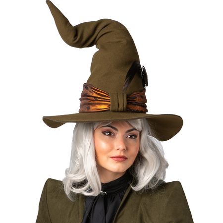 Hexen Hut Zauberin Minerva Halloween Olivgün für Damen