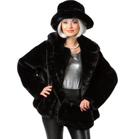 Schwarze Plüschtasche mit langem Schulterriemen und Reißverschluss aus Kunstfell vor weißem Hintergrund.