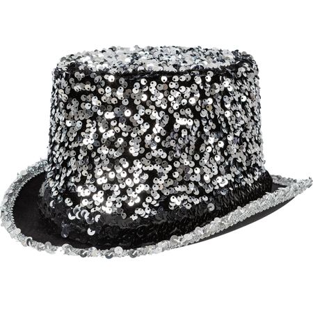 Zylinder Silber mit Pailletten Silvester Party Kostüm-Zubehör für Erwachsene