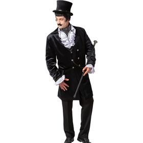 Herrenmodell im kompletten Western-Outfit mit Gehrock, Weste, Cowboyhut und Revolvergürtel, kombiniert im Western-Look.