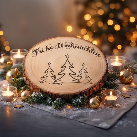 Baumscheibe 24 cm Frohe Weihnachten Tannenwald Tisch-Deko Geschenk