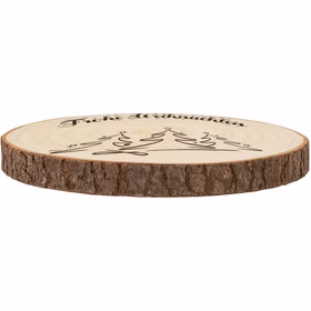 Baumscheibe 24 cm Frohe Weihnachten mit Tannenwald-Motiv Tisch-Deko Geschenk Dekoration Advent Weihnachtsstimmung festlich Adventszeit Basteln Geschenkidee Flach liegende Baumscheibe aus Paulownia-Holz mit „Frohe Weihnachten“ und Tannenwald-Gravur, in schräger Seitenansicht.