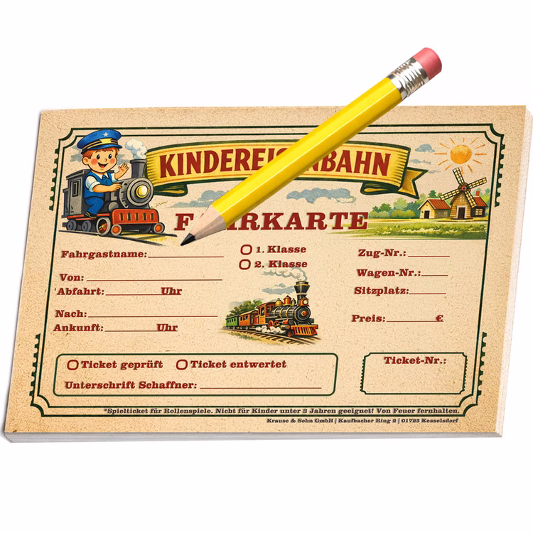 Schaffner Kostüm-Set Lukas Mütze mit Signalkelle & Fahrkartenblock für Kinder Kostüm-Zubehör Rollenspiel Fasching Karneval Mottoparty Kindergeburtstag Eisenbahn-Fan Kindereisenbahn Fahrkartenblock mit 25 Blatt im Retro-Design zum Ausfüllen für Rollenspiele.