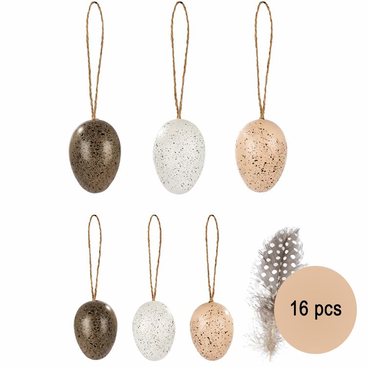 Osterdeko Holzschale Huhn 27 x 30 cm mit 16 Dekoeiern Osternest Holzschale in Huhn-Form mit 16 gesprenkelten Dekoeiern in Naturtönen auf weißem Hintergrund.