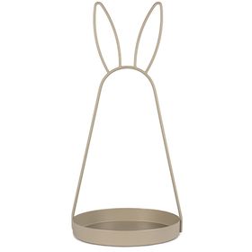 Goldfarbene Metall-Dekoschale mit Hasenohren, 39 cm hoch und 18 cm Durchmesser, auf weißem Hintergrund freigestellt.