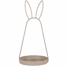 Goldfarbene Metall-Dekoschale mit Hasenohren, 39 cm hoch und 18 cm Durchmesser, auf weißem Hintergrund freigestellt.