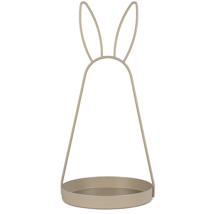 Goldfarbene Metall-Dekoschale mit Hasenohren, 39 cm hoch und 18 cm Durchmesser, auf weißem Hintergrund freigestellt.