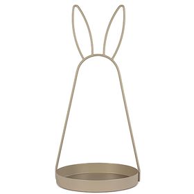 Goldfarbene Metall-Dekoschale mit Hasenohren, 49 cm hoch, auf weißem Hintergrund freigestellt.