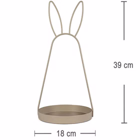 Oster-Deko Serviertablett 2er-Set mit Hasenohren 49 cm & 39 cm Schale aus Metall Hasenohren Deko-Etagere (1-stufig) Osterdeko Ostern Osterfest Dekoration Goldfarbene Metall-Dekoschale mit Hasenohren, 39 cm hoch und 18 cm Durchmesser, freigestellt auf weißem Hintergrund mit eingezeichneten Maßangaben.