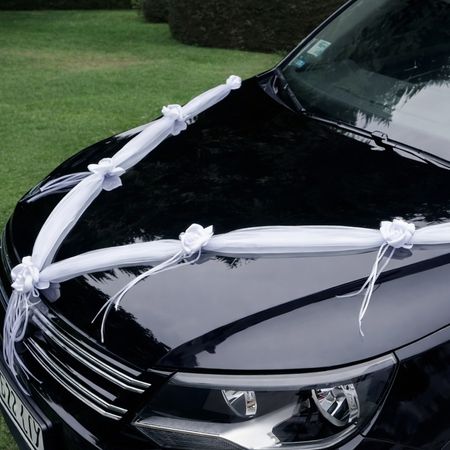 Autoschmuck Deko 2 Girlanden mit Blüten Weiß 180 cm Motorhaube Hochzeitsauto