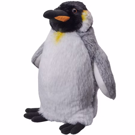 Königspinguin Plüschtier Pinguin 27 cm stehend Kuscheltier für Kinder Stehendes Königspinguin Plüschtier mit weichem grau-weißem Plüsch und gelben Details