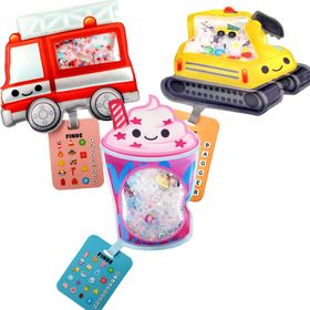 Milchshake Sensorik-Spielzeug mit Perlenfüllung und Suchkarte. Kinder können versteckte Symbole und Buchstaben im Inneren durch Verschieben der Perlen entdecken.