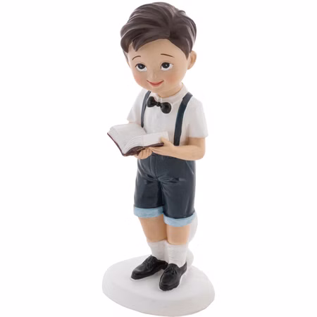 Kommunion Tortenfigur Junge mit Bibel 15,5 cm Kommunionskuchen Deko Weiß Blau Erstkommunion Jugendweihe Kommunions-Deko Tisch-Deko Dekoration Tortenfigur Kommunion Tortenfigur Junge mit Bibel in Weiß und Blau – detailreiche Dekoration für Kommunionskuchen oder Tischdeko zur Erstkommunion.