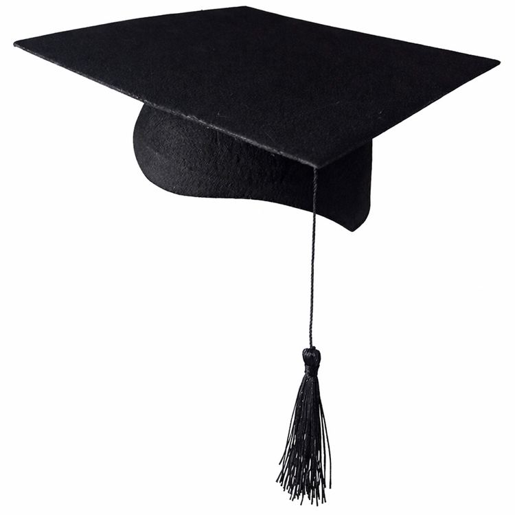 Doktorhut Absolventenhut Schwarz mit Quaste für Erwachsene vor weißem Hintergrund.