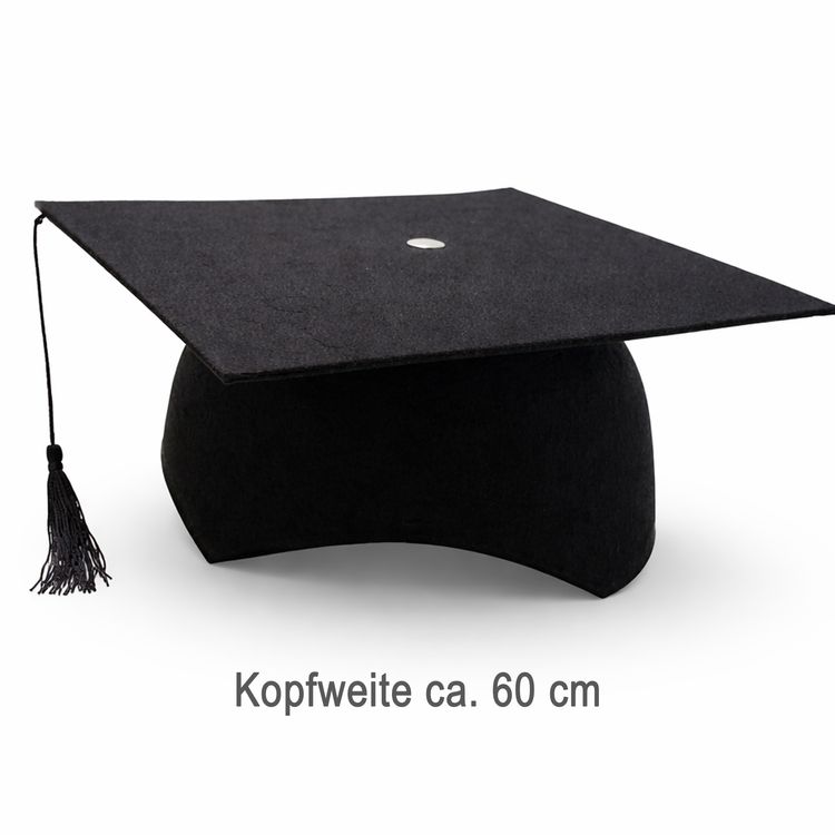 Doktorhut Absolventenhut Schwarz mit Quaste für Erwachsene vor weißem Hintergrund.