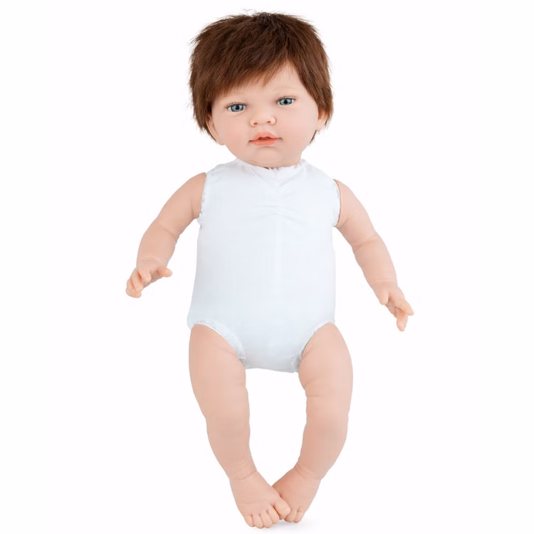 Puppe Mila 42 cm beweglich mit Softbody, Schnuller & Schildkröten-Rucksack Spielpuppe Spielzeug Spielwaren für Kinder Geschenkidee Spielpuppe Mila 42 cm mit Soft-Body ohne Kleidung, zeigt bewegliche Arme und Beine sowie weichen Stoffkörper.