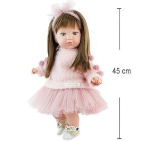 Puppe Vicky 45 cm mit Softbody und Zubehör, Kinderpuppe mit langen Haaren und 5-teiligem Outfit.