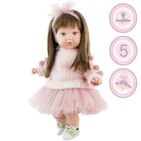Puppe Vicky 45 cm mit Softbody und Zubehör, Kinderpuppe mit langen Haaren und 5-teiligem Outfit.