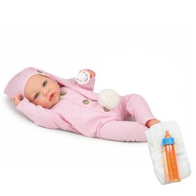 Babypuppen-Set Lia mit 5 Teilen inklusive Schnuller, Windel und Babyflasche, kreative Spielmöglichkeiten.