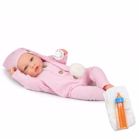 Babyflasche und Windel als Zubehör für Puppe Lia, realistische Optik für Rollenspiele.