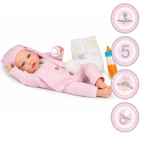 Babypuppen-Set Lia mit 5 Teilen inklusive Schnuller, Windel und Babyflasche, kreative Spielmöglichkeiten.