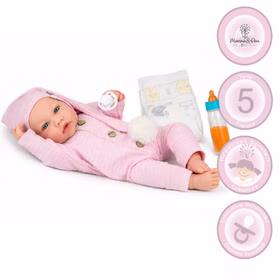 Babypuppen-Set Lia mit 5 Teilen inklusive Schnuller, Windel und Babyflasche, kreative Spielmöglichkeiten.