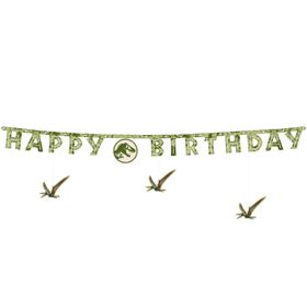 Komplettübersicht des 34-teiligen Jurassic World Party-Sets mit Tellern, Bechern, Servietten, Banner und Tischdecke im Dinosaurier-Design.