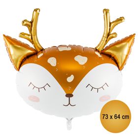 Reh Folienballon Feli das Rehkitz 73 x 64 cm, niedlicher Tierballon mit goldenen Details für Party-Deko.