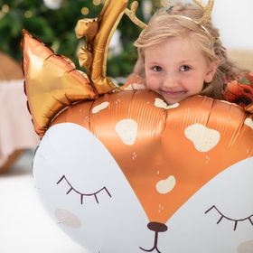 Reh Folienballon Feli das Rehkitz 73 x 64 cm, niedlicher Tierballon mit goldenen Details für Party-Deko.