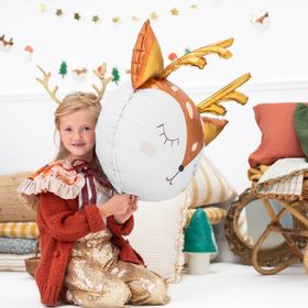 Reh Folienballon Feli das Rehkitz 73 x 64 cm, niedlicher Tierballon mit goldenen Details für Party-Deko.