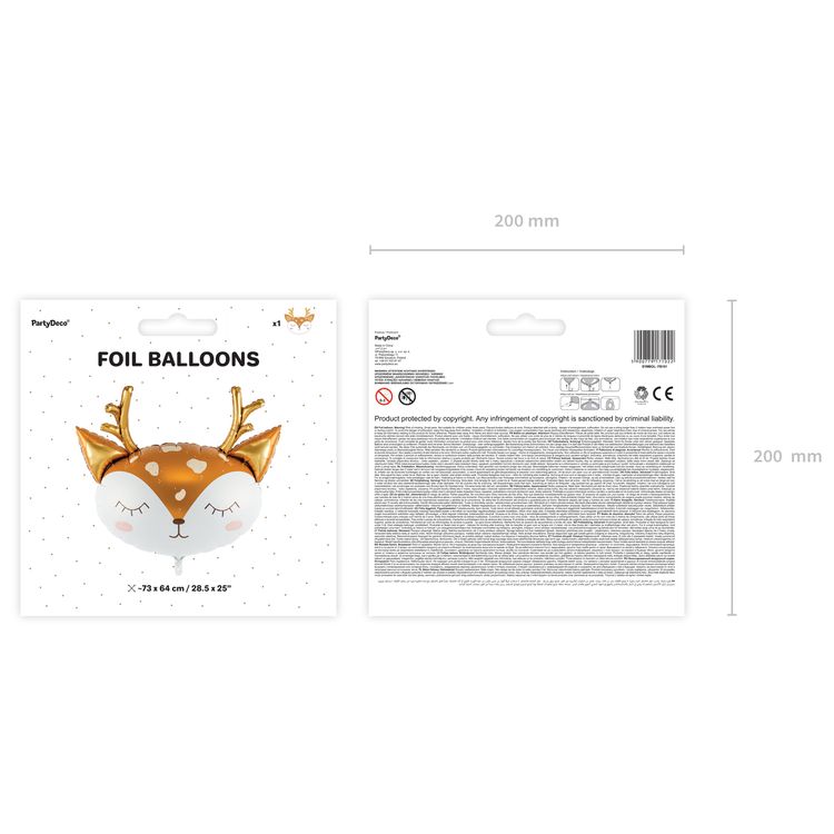 Reh Folienballon Feli das Rehkitz 73 x 64 cm, niedlicher Tierballon mit goldenen Details für Party-Deko.