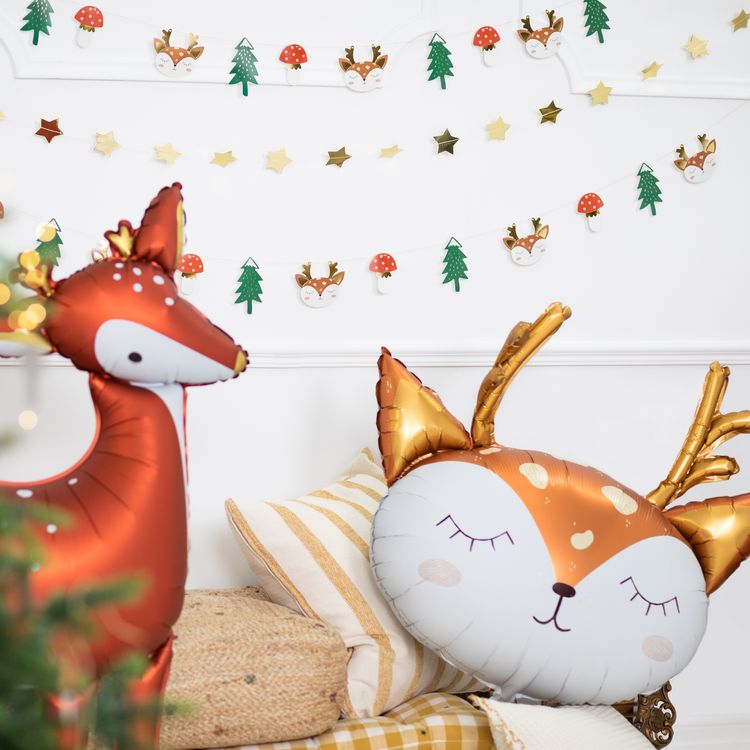 Reh Folienballon Feli das Rehkitz 73 x 64 cm, niedlicher Tierballon mit goldenen Details für Party-Deko.