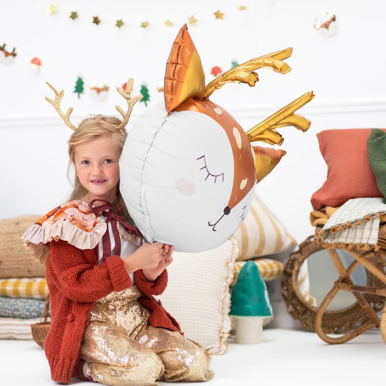 Reh Folienballon Feli das Rehkitz 73 x 64 cm, niedlicher Tierballon mit goldenen Details für Party-Deko.