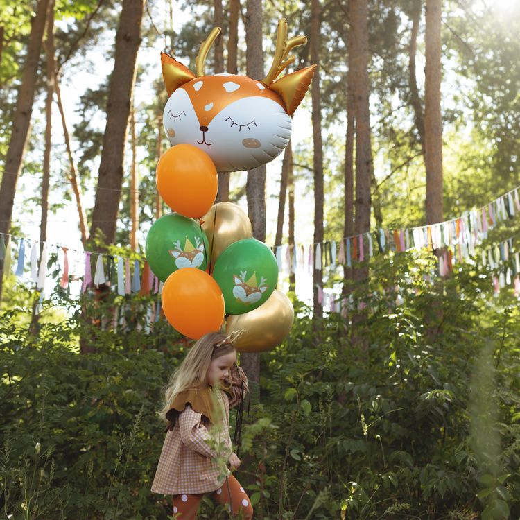 Reh Folienballon Feli das Rehkitz 73 x 64 cm, niedlicher Tierballon mit goldenen Details für Party-Deko.