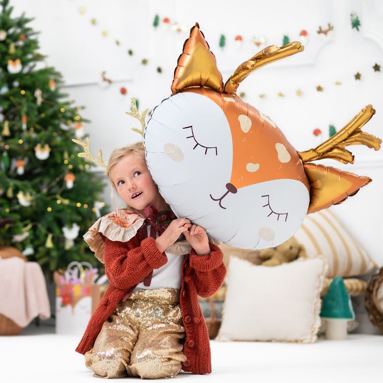 Reh Folienballon Feli das Rehkitz 73 x 64 cm, niedlicher Tierballon mit goldenen Details für Party-Deko.